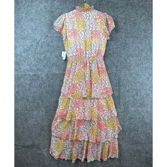 Sam and Jess Dress Petite Small Pastel Tiered Ruffle Smocked Waist Prairie Boho - Picture 2 of 6